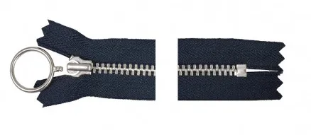 YKK Aluminium dragkedja med fast ring 35cm 4mm Marinblå