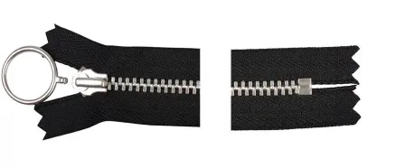 YKK Dragkedja Aluminium Fast med ring 25cm 4mm Svart